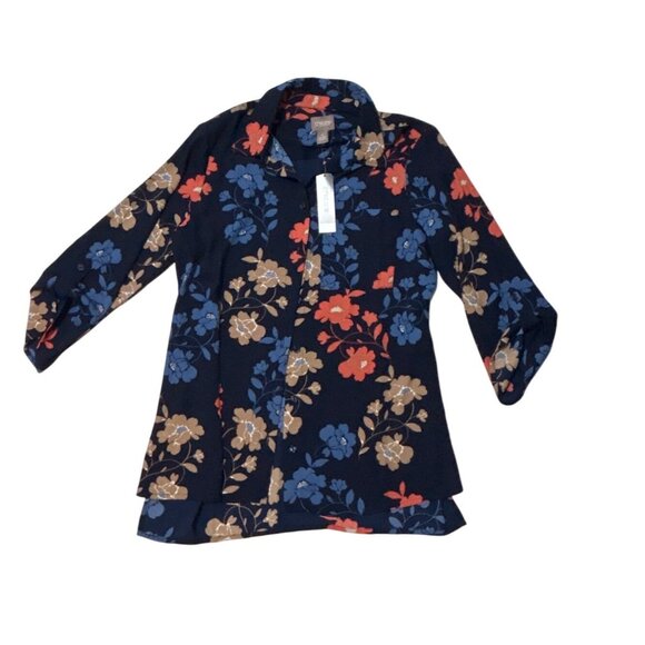 Women's Floral Troupe Shirt in Midnight Dark Blue Size Small | Chico's 1748 - Picture 2 of 5